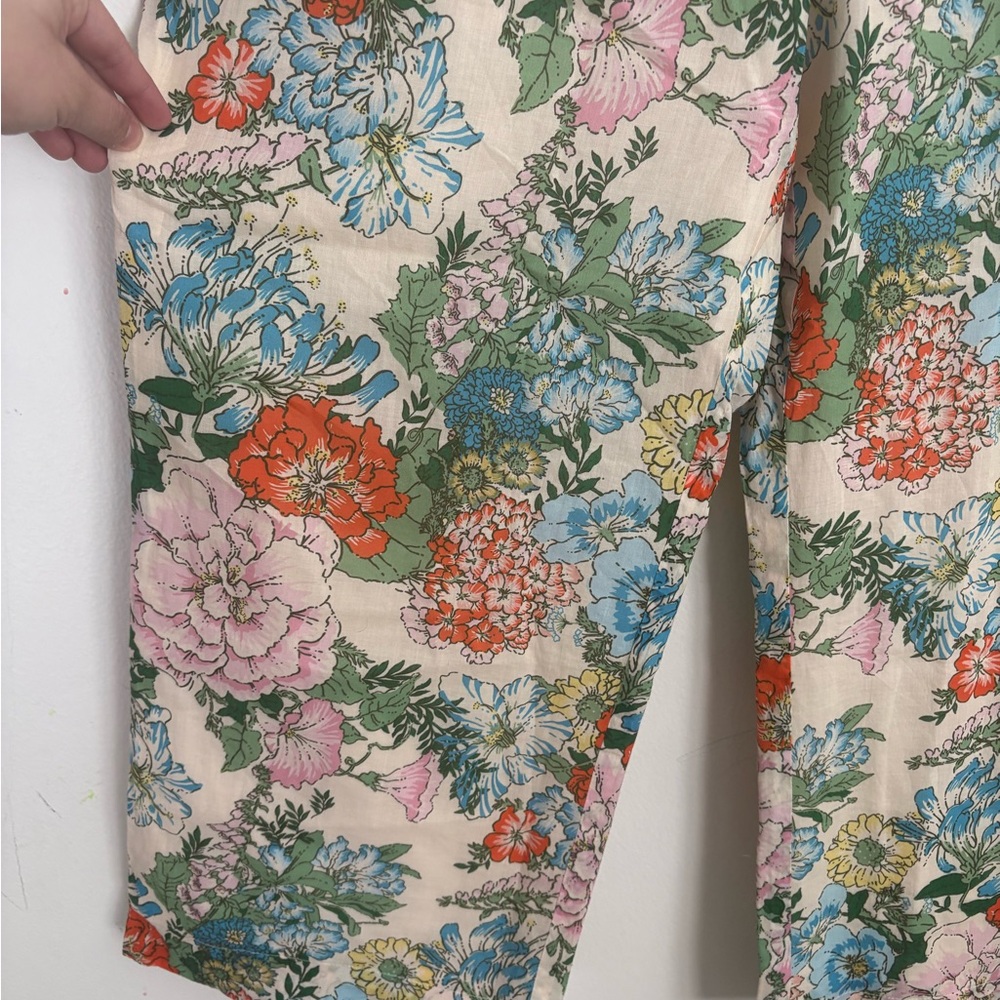 TROVATA Birds of Paradis Willa Vacation Resort Linen Floral Wide Pants Large AC - Picture 4 of 10
